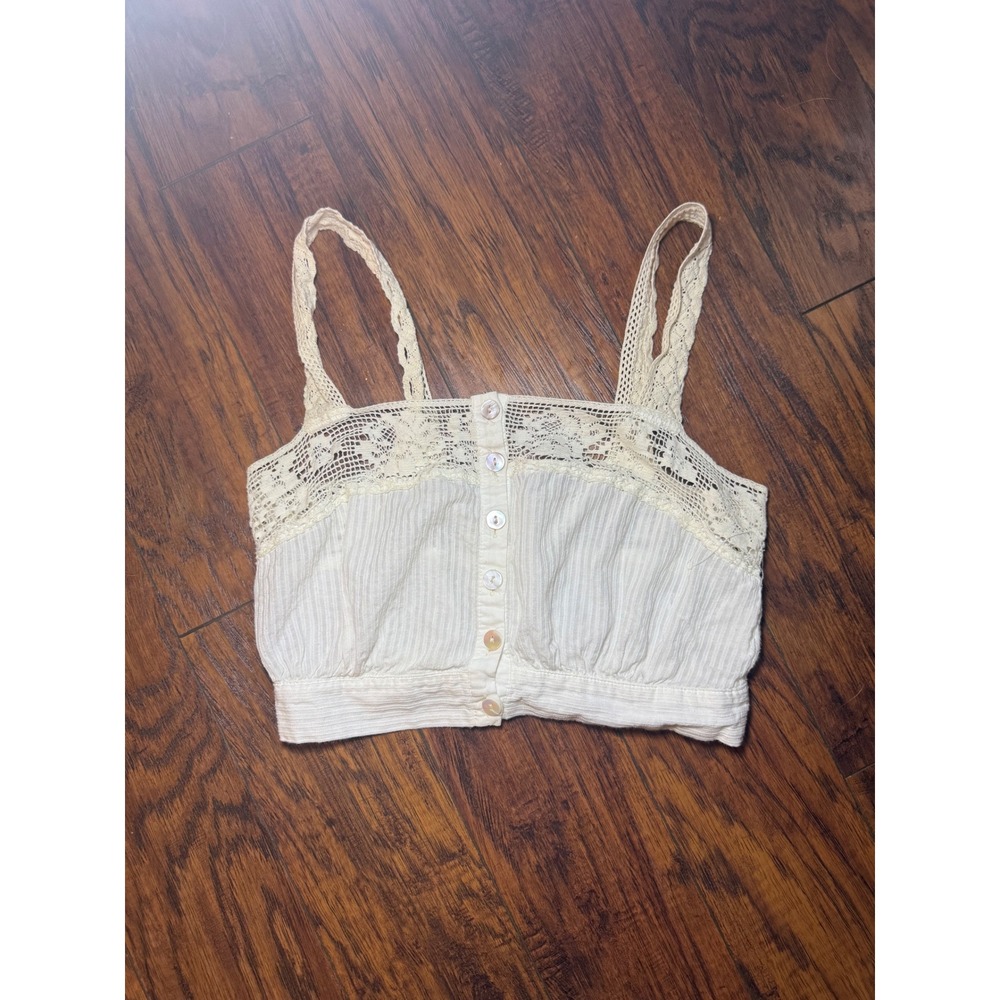 Urban Outfitters Lace Crochet Button Front Crop Cami Top Ivory Cream Small